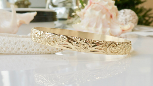 14KT 3D Personalized 8MM Orchid Scroll Bracelet (Scalloped or Straight Edge)  |  Price Varies Based on Size