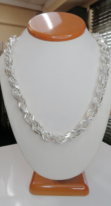 Sterling Silver 925 11MM Diamond Cut Rope Chain |  Price Varies Based on Length