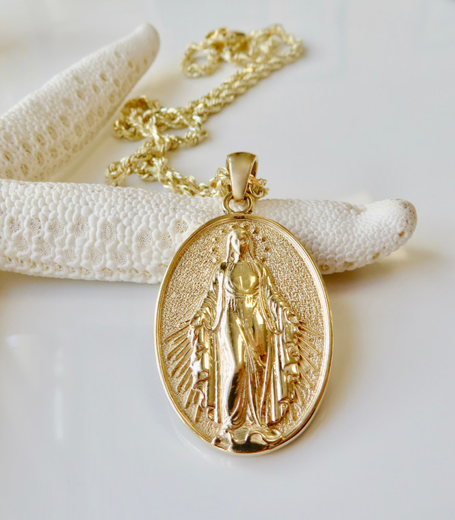 14KT Oval-Shaped Miraculous Mary Pendant
