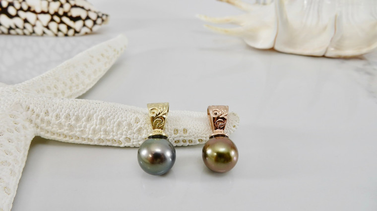 14KT Black Tahitian Pearl Pendant with Scrolling Motif Bail