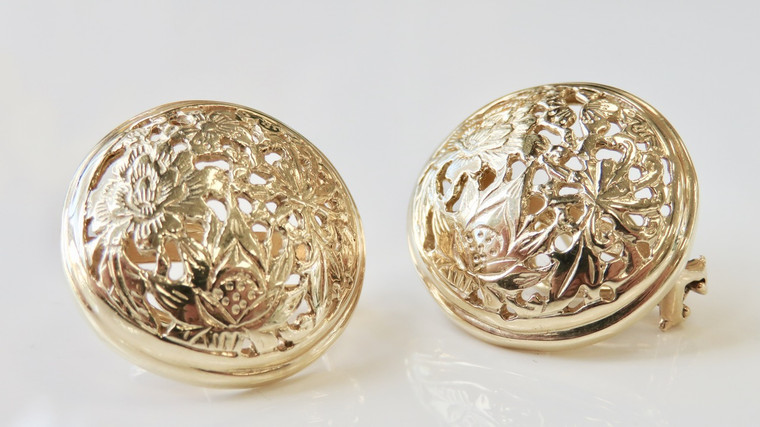 14KT Yellow Gold Round Lotus Flower Earrings