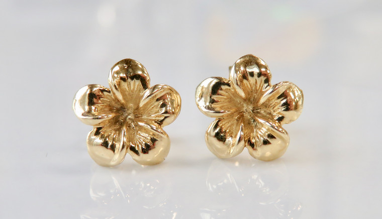 14KT Plumeria Flower Earrings  |  Price Varies Based on Size