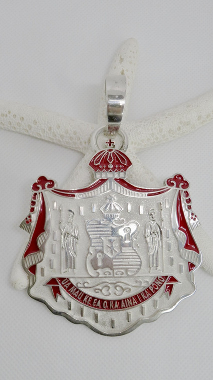 Sterling Silver 925 3" Hawaiian Coat of Arms Pendant