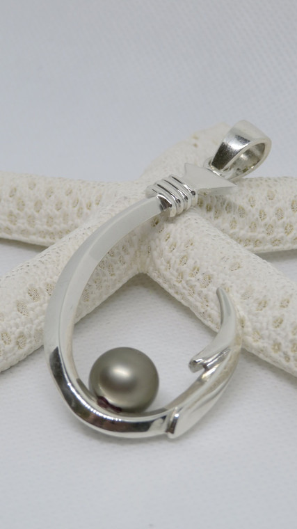 Sterling Silver + Platinum  Hook with Pearl Pendant