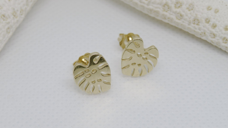 14KT 10MM Monstera Push Back Earrings