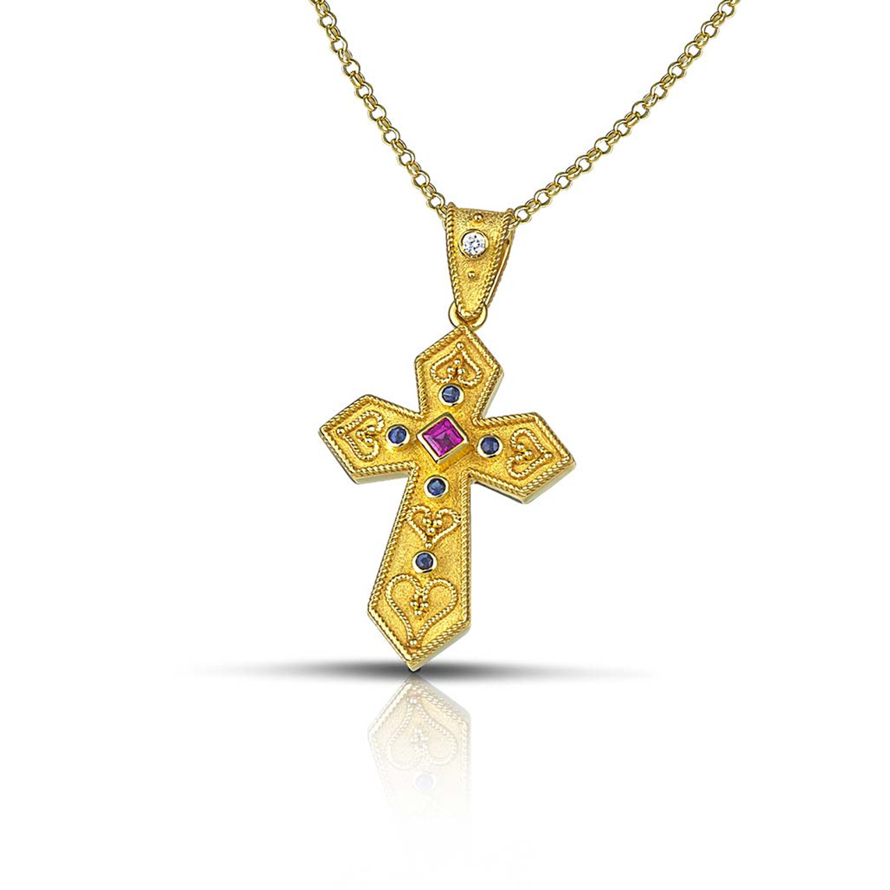 Ornate Gold over Sterling Byzantine Crucifix Necklace | The Catholic  Company®