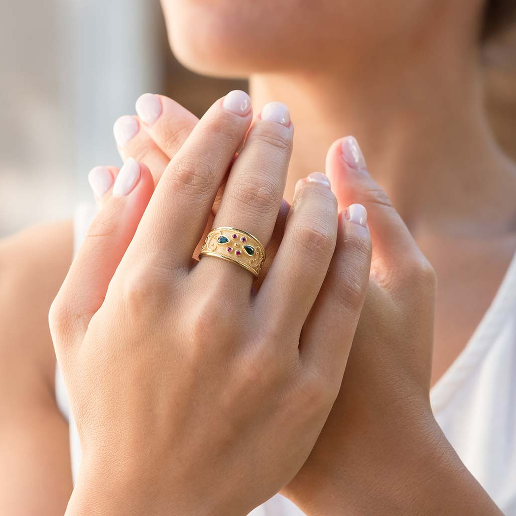 Emerald Rubies Byzantine Gold Ring