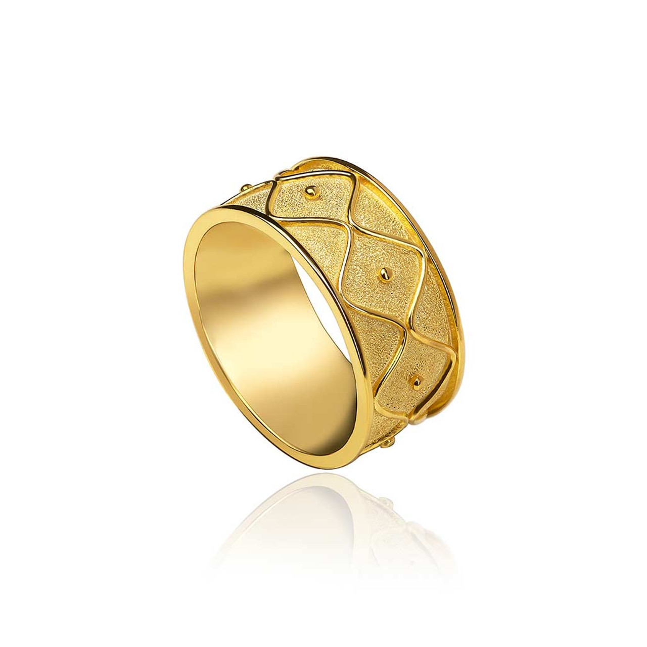 Wide Byzantine Band Wedding Gold Ring