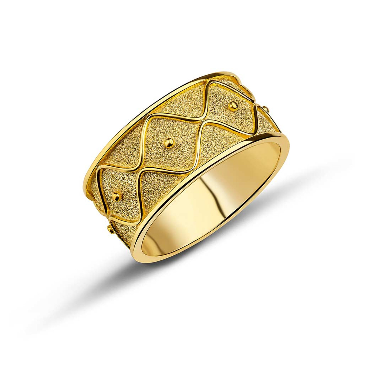 Wide Byzantine Band Wedding Gold Ring