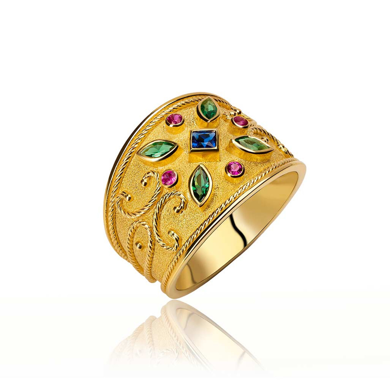 Multi Stone Yellow Gold Byzantine Ring