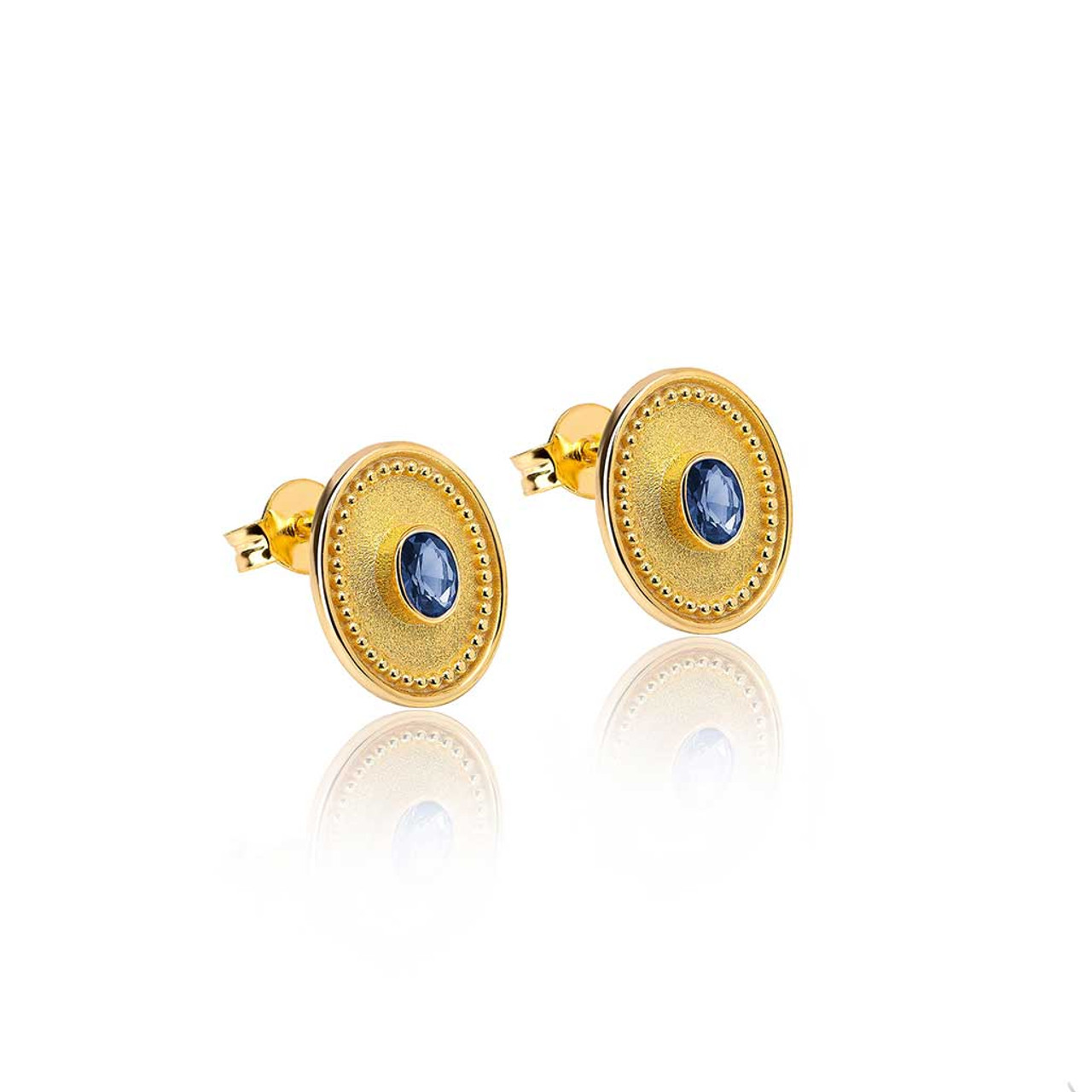 18K Yellow Gold Natural Sapphire Studs Earrings