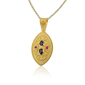 Byzantine Pendant Yellow Gold Sapphires Rubies Byzantine Pendant Yellow Gold Sapphires Rubies