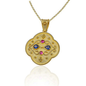 Ruby Sapphire Byzantine Gold Pendant Ruby Sapphire Byzantine Gold Pendant