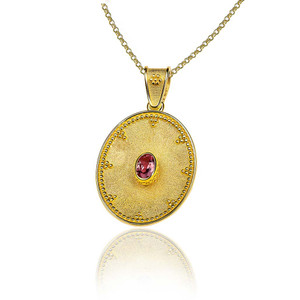 Oval Tourmaline Byzantine Gold Pendant Oval Tourmaline Byzantine Gold Pendant