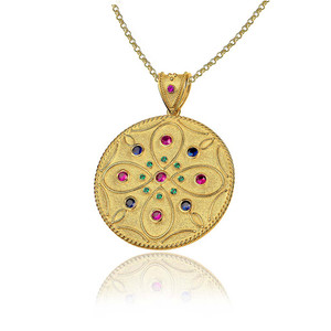 Big Byzantine Round Multi Gem Pendant Big Byzantine Round Multi Gem Pendant