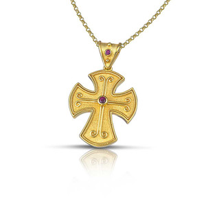 Natural Rubies Byzantine Gold Cross Natural Rubies Byzantine Gold Cross
