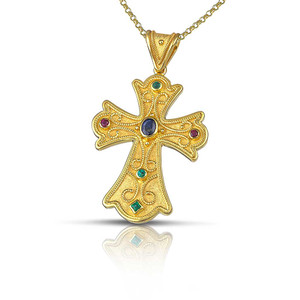 Multi Gemstone Byzantine Gold Cross Multi Gemstone Byzantine Gold Cross