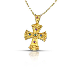 Byzantine Multi Gemstone Gold Cross Byzantine Multi Gemstone Gold Cross