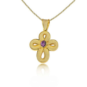 Natural Amethyst Byzantine Gold Cross Natural Amethyst Byzantine Gold Cross