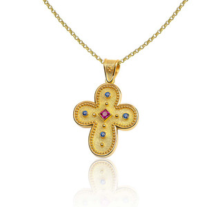 Ruby Sapphires Byzantine Gold Greek Orthodox Cross Ruby Sapphires Byzantine Gold Greek Orthodox Cross
