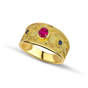 Oval Ruby Sapphires Byzantine Gold Ring Oval Ruby Sapphires Byzantine Gold Ring