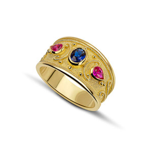 Sapphire Rubies Byzantine Gold Ring Sapphire Rubies Byzantine Gold Ring