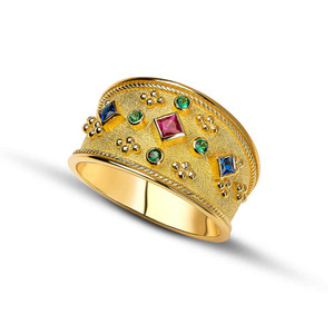 Ruby Sapphire Emerald Yellow Gold Byzantine Ring Ruby Sapphire Emerald Yellow Gold Byzantine Ring