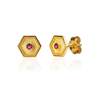 Rubies Stud Byzantine Gold Earrings Rubies Stud Byzantine Gold Earrings