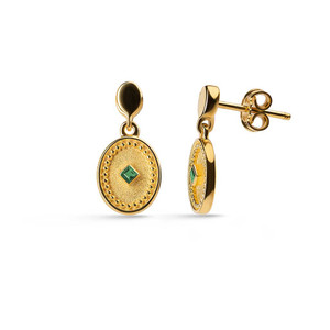 Princess Cut Drop Emerald Byzantine Gold Earrings Princess Cut Drop Emerald Byzantine Gold Earrings
