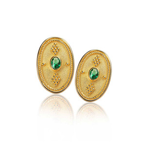 Oval Cut Emeralds Byzantine Gold Earrings Oval Cut Emeralds Byzantine Gold Earrings