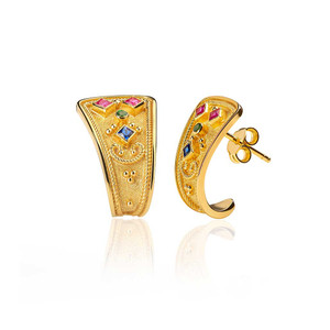 Multi Stone Gold Byzantine Earrings Multi Stone Gold Byzantine Earrings