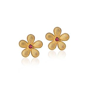 Flower Stud Rubies Gold Earrings Flower Stud Rubies Gold Earrings