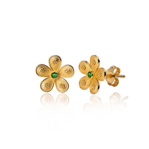 Flower Stud Gold Emerald Earrings Flower Stud Gold Emerald Earrings