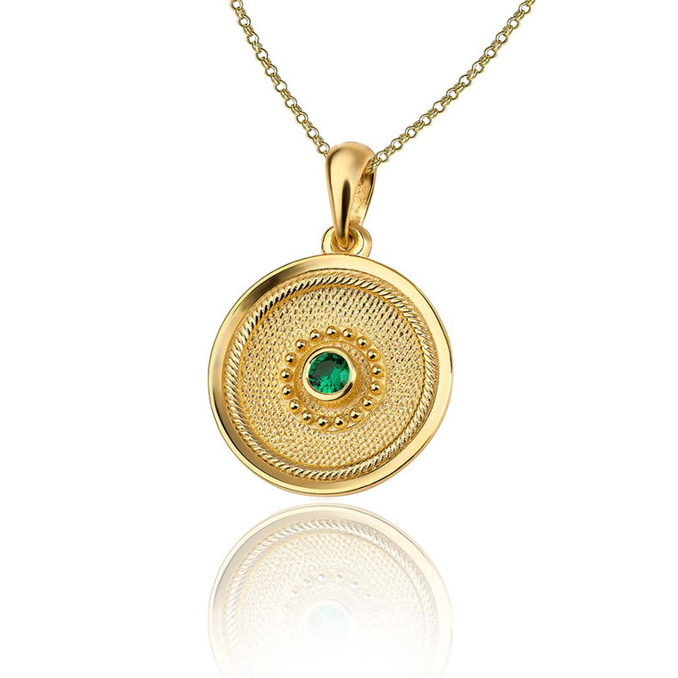 Emerald Round Byzantine Yellow Gold Pendant Emerald Round Byzantine Yellow Gold Pendant