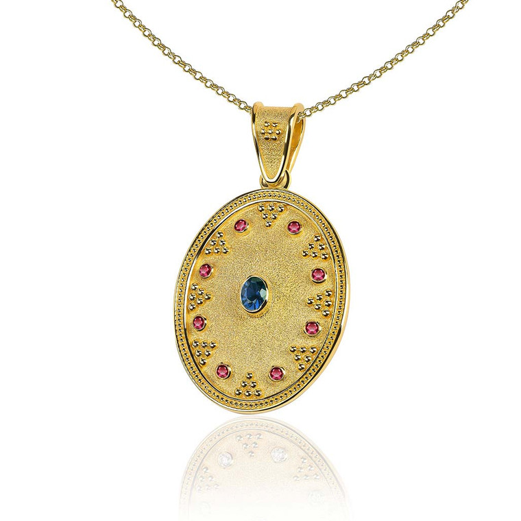 Sapphire Rubies Byzantine Gold Pendant