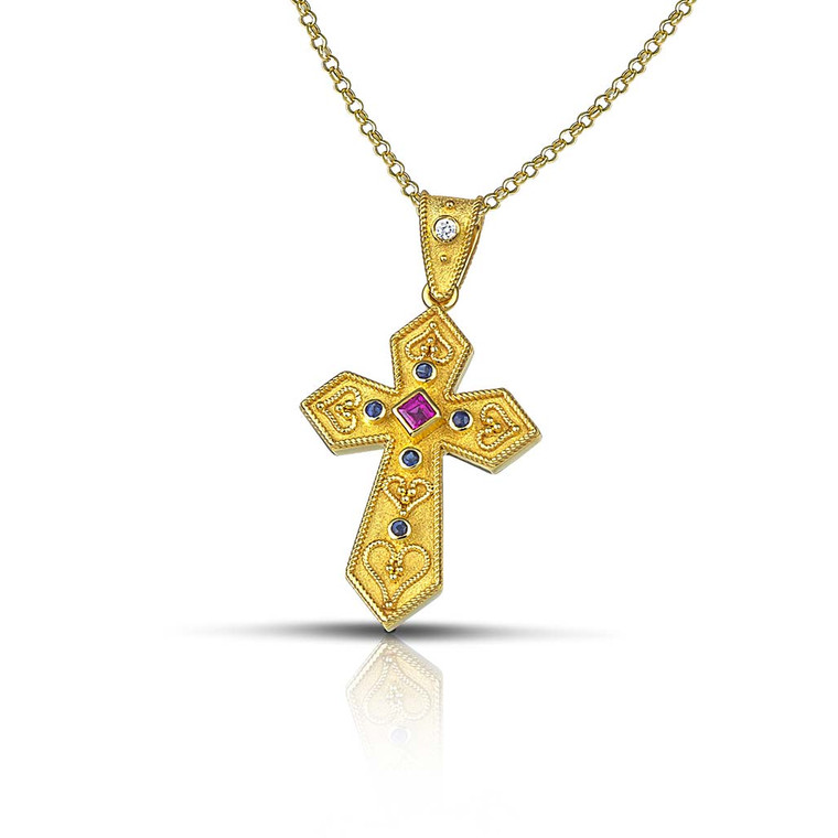 Diamond Ruby Sapphire Byzantine Gold Cross