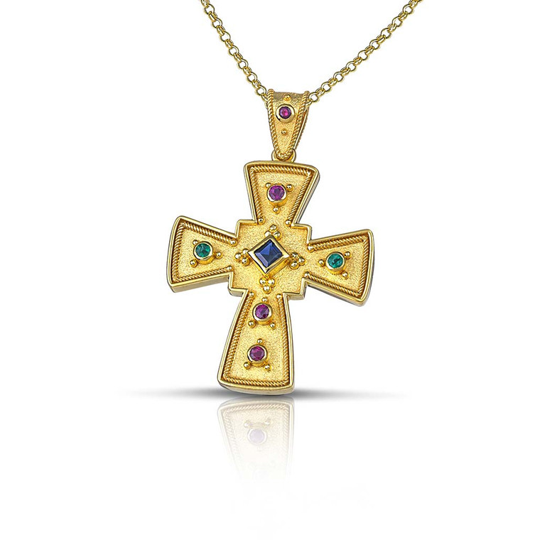 Multi Stone Greek Byzantine Gold Cross