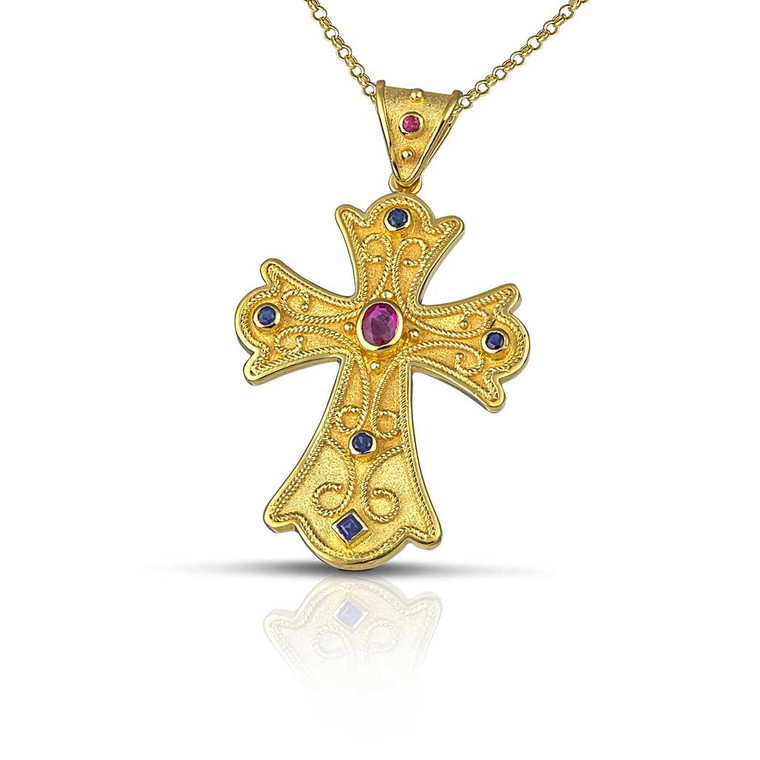 Natural Sapphire Ruby Byzantine Cross