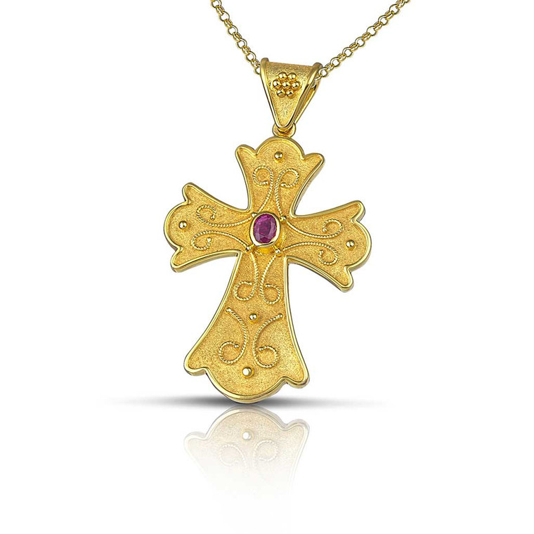 Natural Ruby Byzantine Gold Cross
