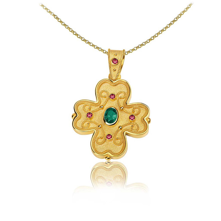 Emerald Rubies Byzantine Gold Cross