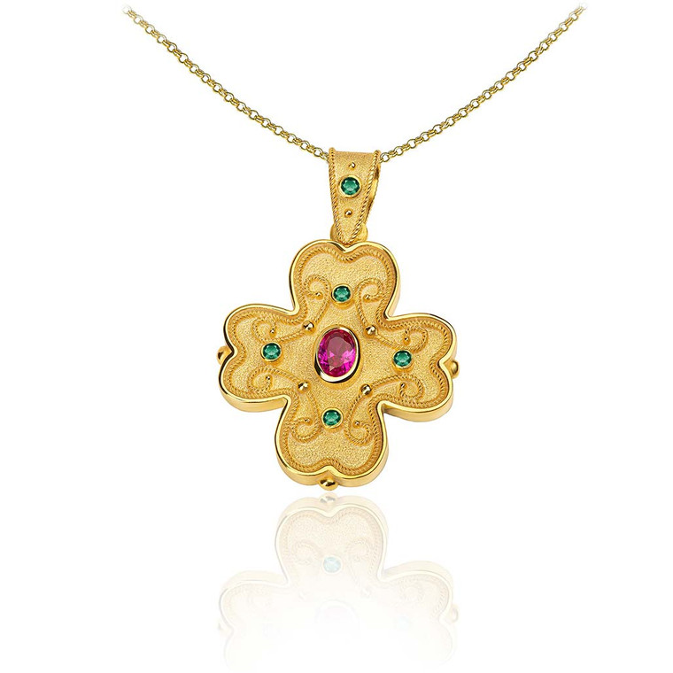 Ruby Emeralds Byzantine Gold Cross