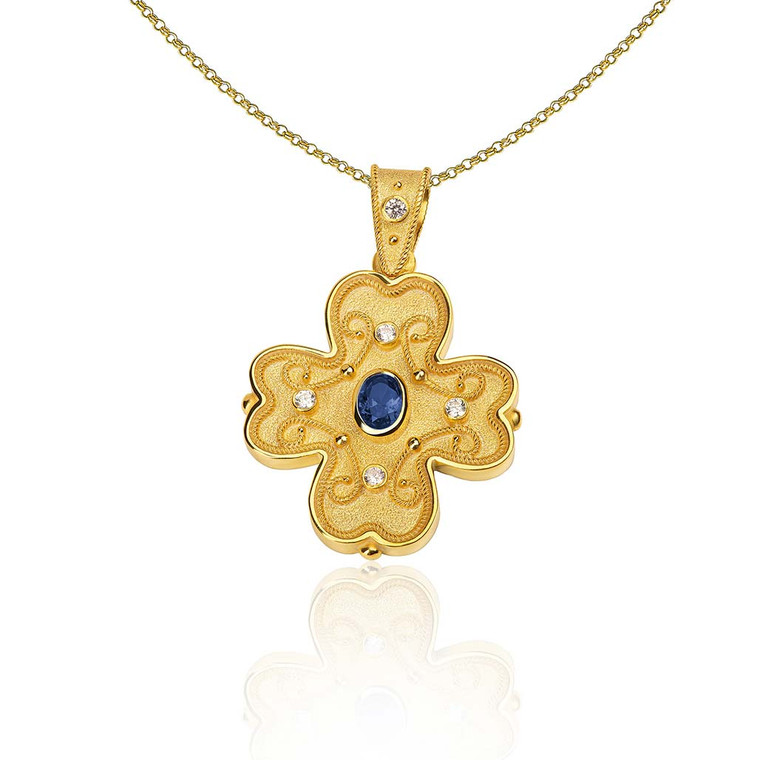 Sapphire Diamonds Byzantine Gold Cross