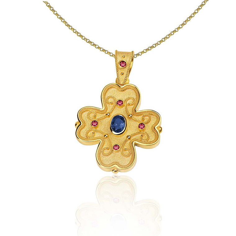 Sapphire Ruby Byzantine Gold Cross