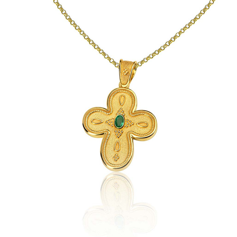 Natural Emerald Small Byzantine Gold Cross