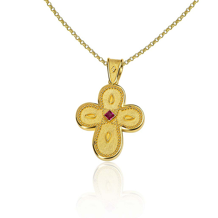 Small Ruby Byzantine Gold Cross