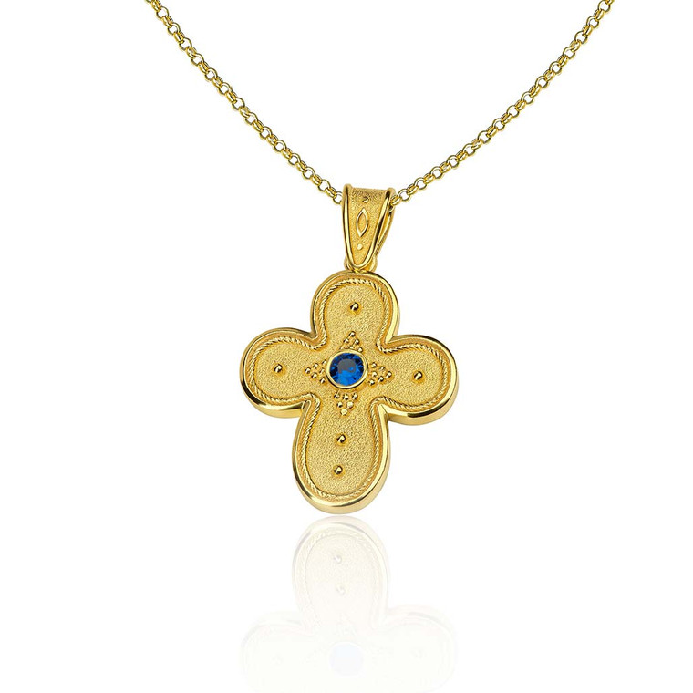 Small Sapphire Byzantine Gold Cross