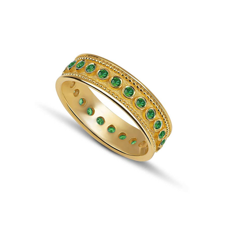 Emerald Eternity Band Byzantine Gold Ring