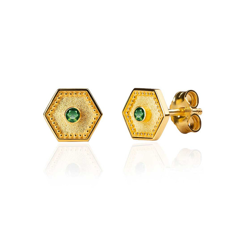 Emeralds Stud Byzantine Gold Earrings