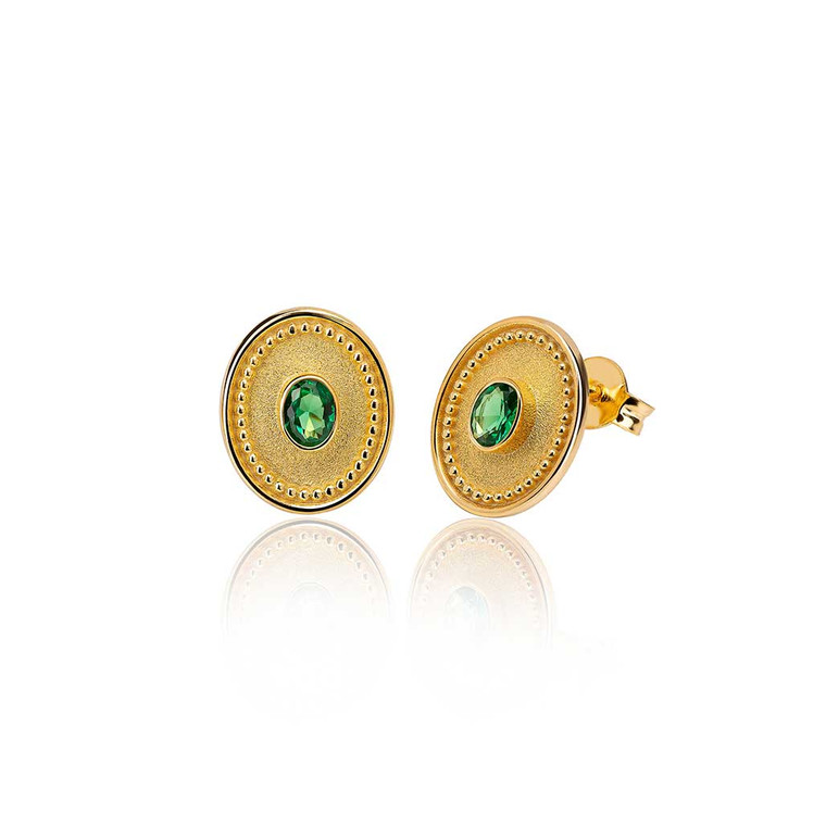 Oval Emerald Gold Byzantine Earrings