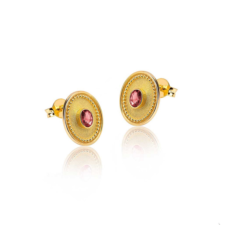 Oval Ruby Gold Byzantine Earrings